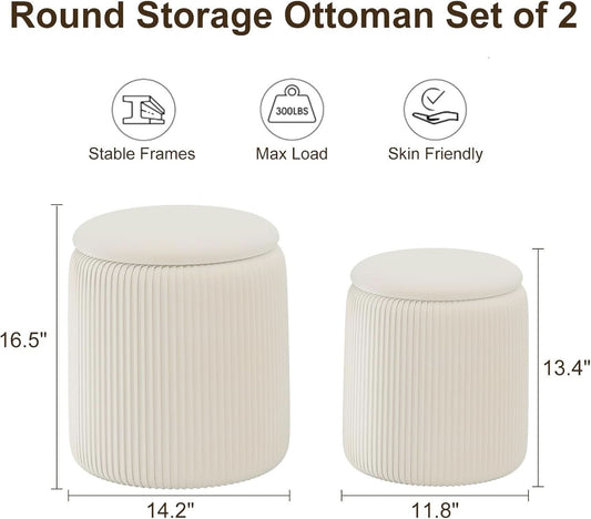 White Velvet Upholstered Storage Ottoman Set