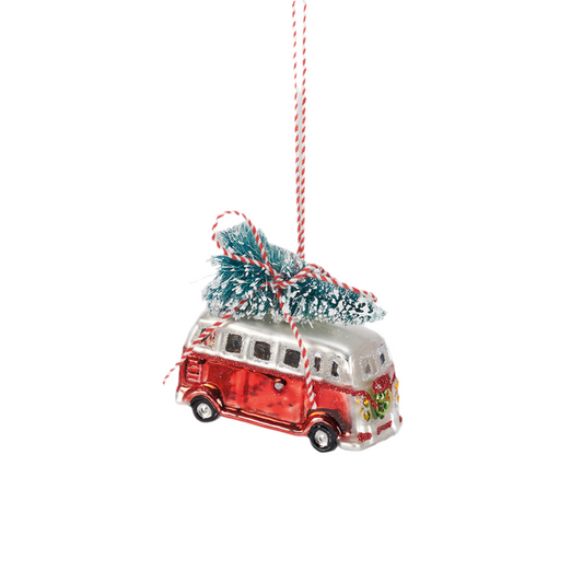 Vintage Bus Glass Ornament