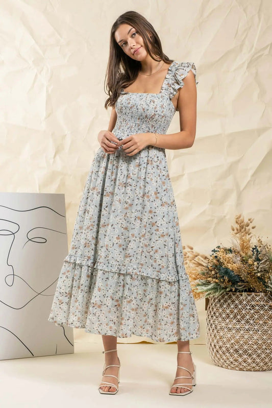 Ruffle Mint Ditsy Floral Midi Dress