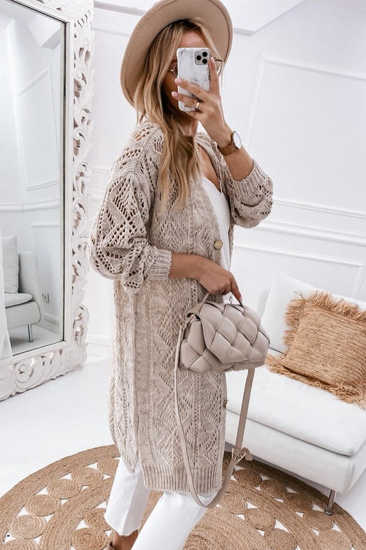Crochet Eyelet Button Cardigan