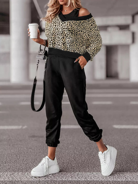Leopard Print Sweatshirt and Jogger Set