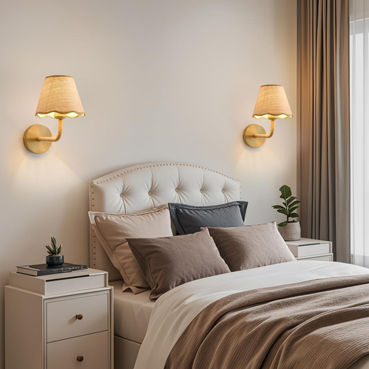 Wireless Rechargeable Rattan Wall Sconces (Set of 2)