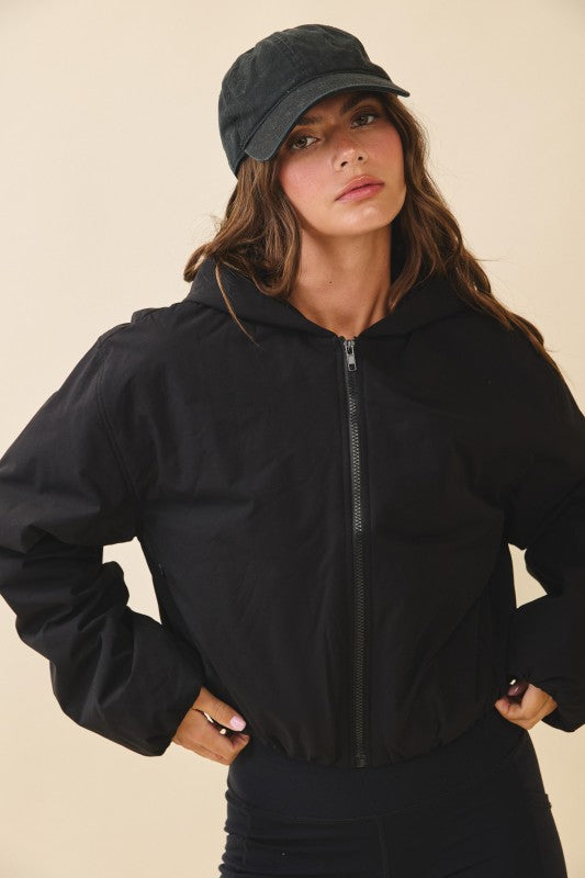 Cropped Hooded Zip-Up Puffer Jacket