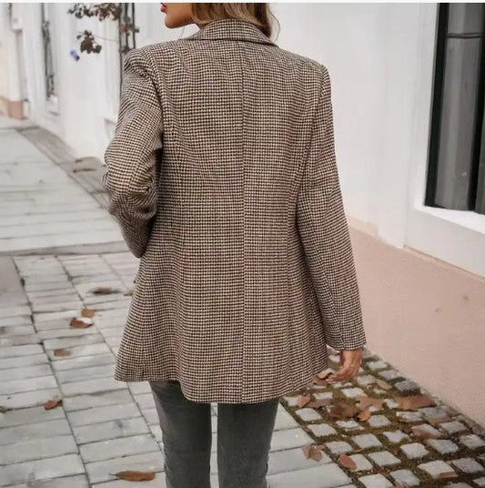 Plaid Lapel Buttoned Blazer