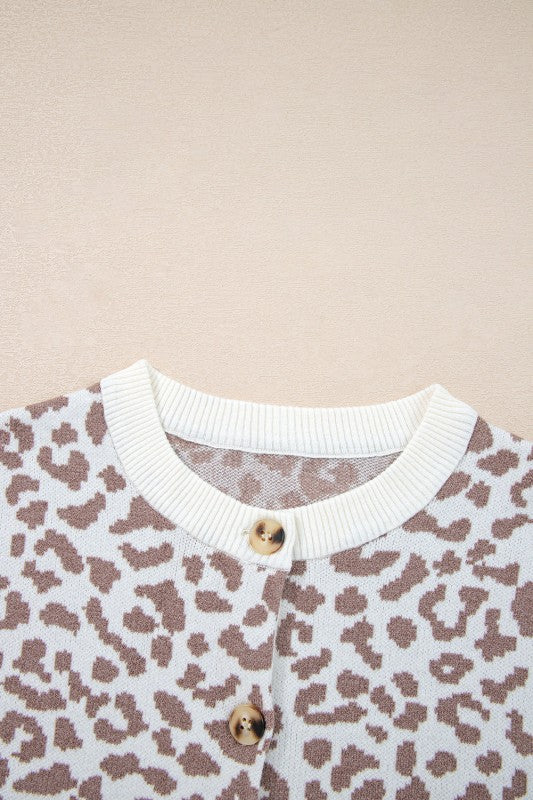 Leopard Drop Shoulder Cardigan Sweater