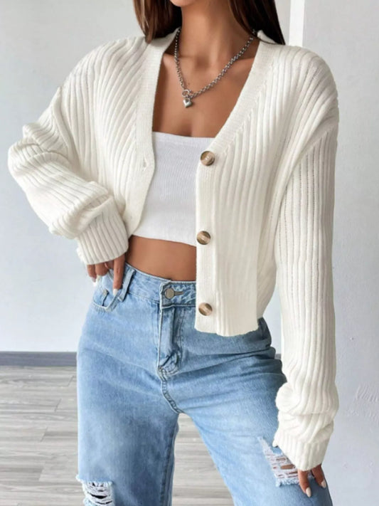 Ribbed Knit Cropped Cardigan