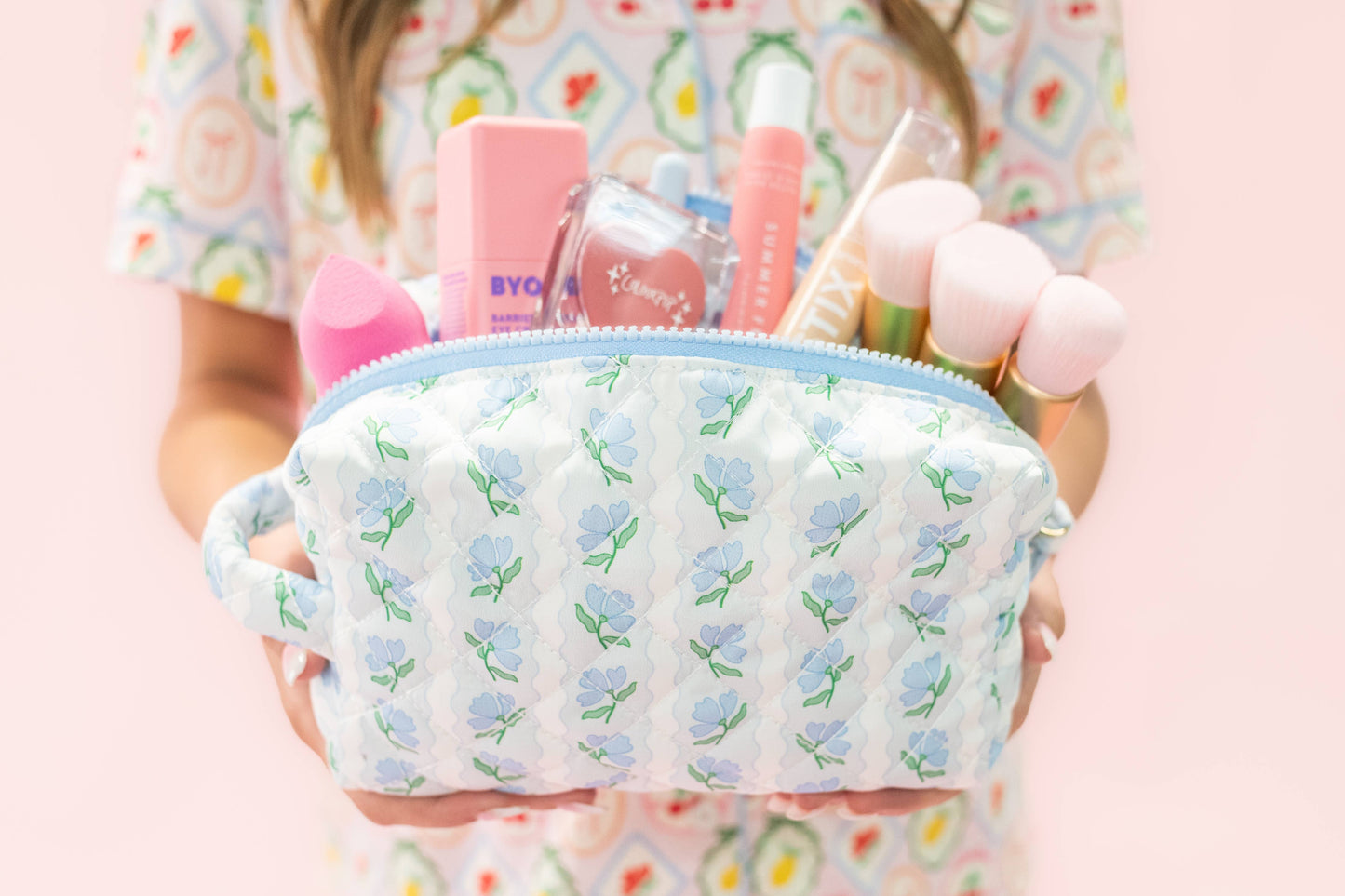 Quilted Cosmetic Pouch in Blue Belle Floral