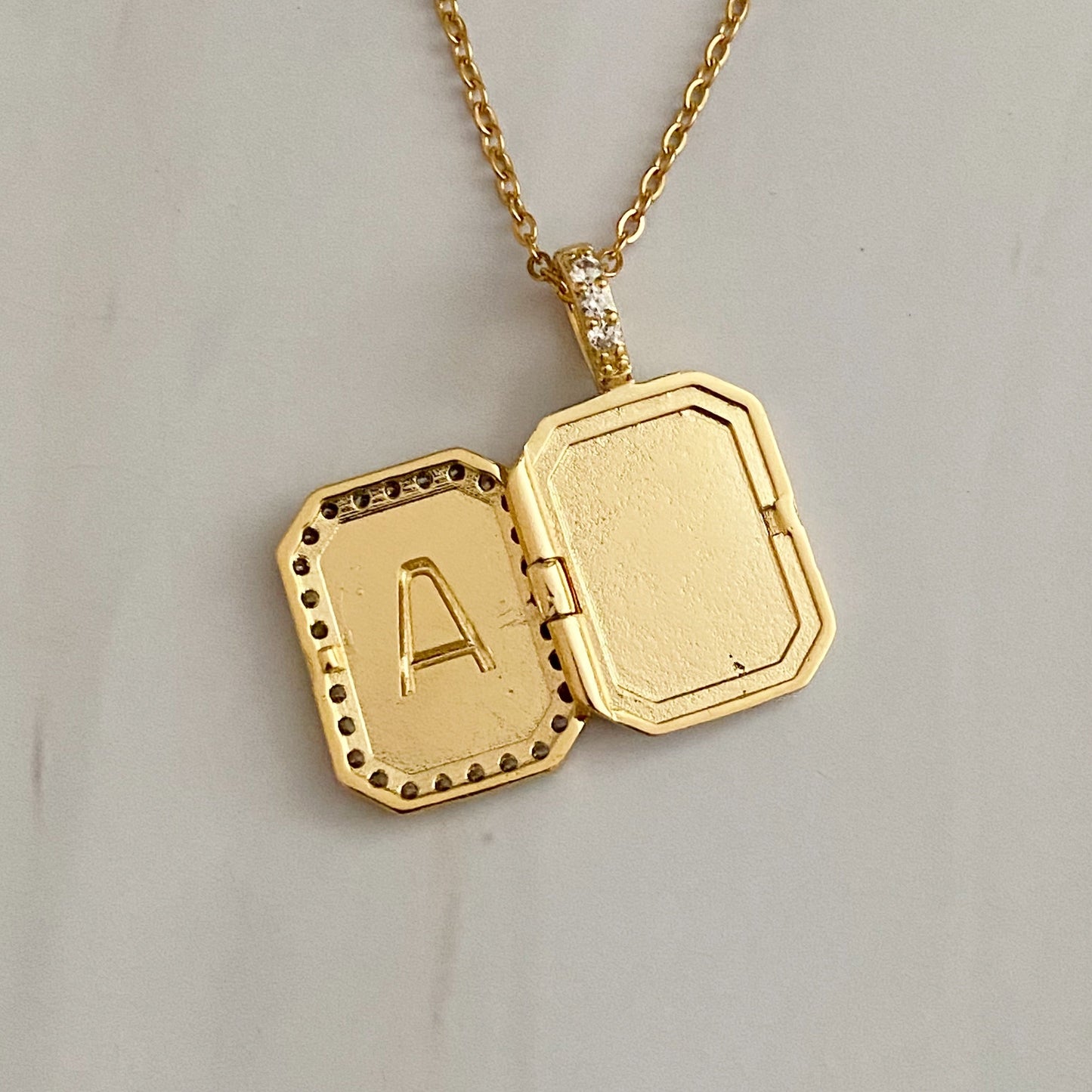 Initial Art Deco Locket Pendant Necklace
