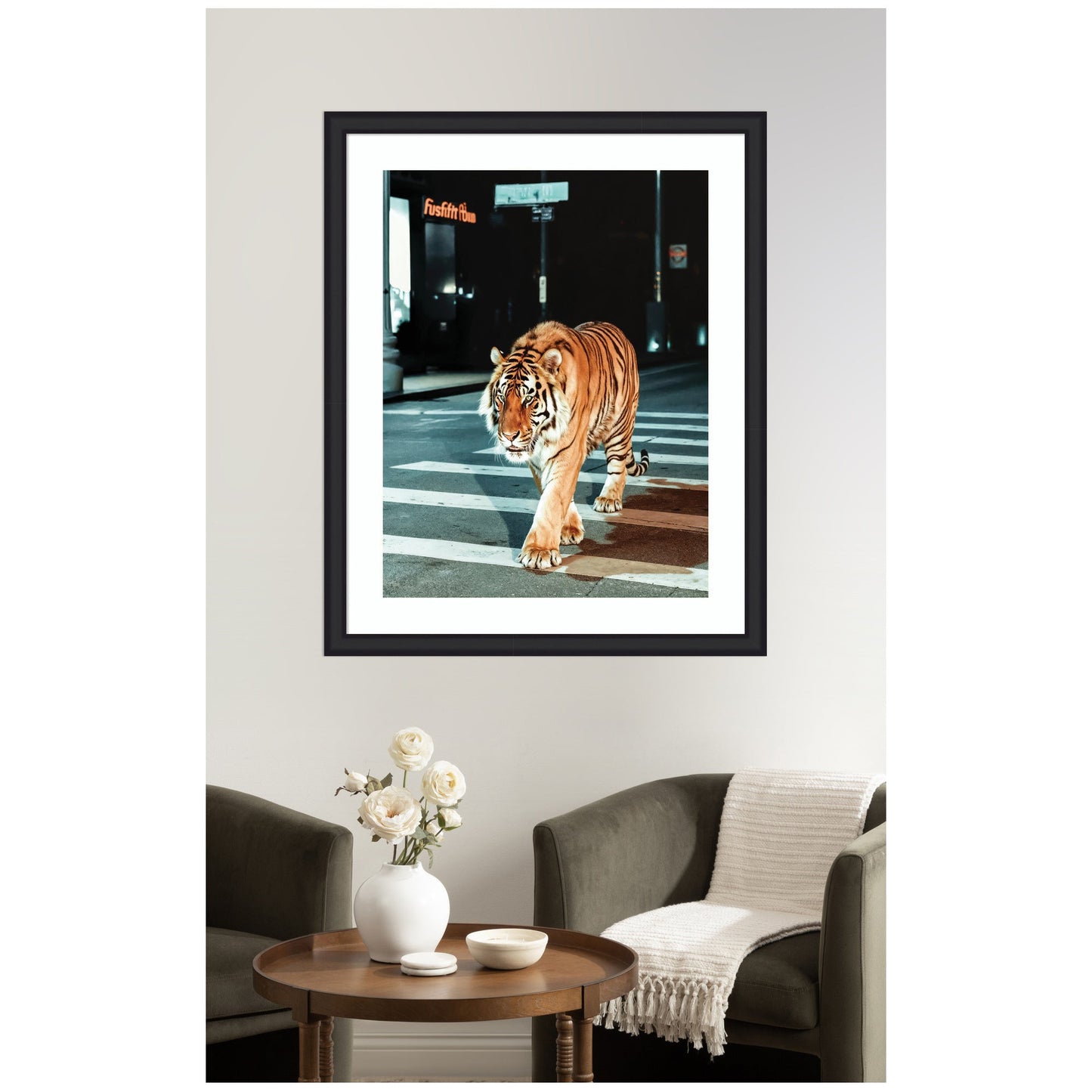 Framed Art Tiger in the City at Night by Michael Schauer