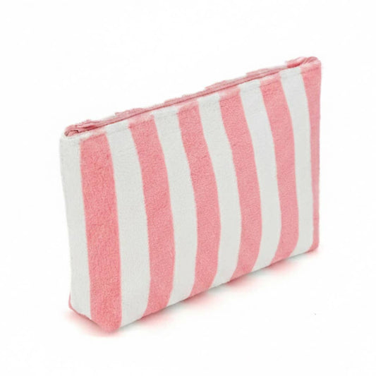 Striped Terry Cloth Cosmetic Pouch Bag in Pink