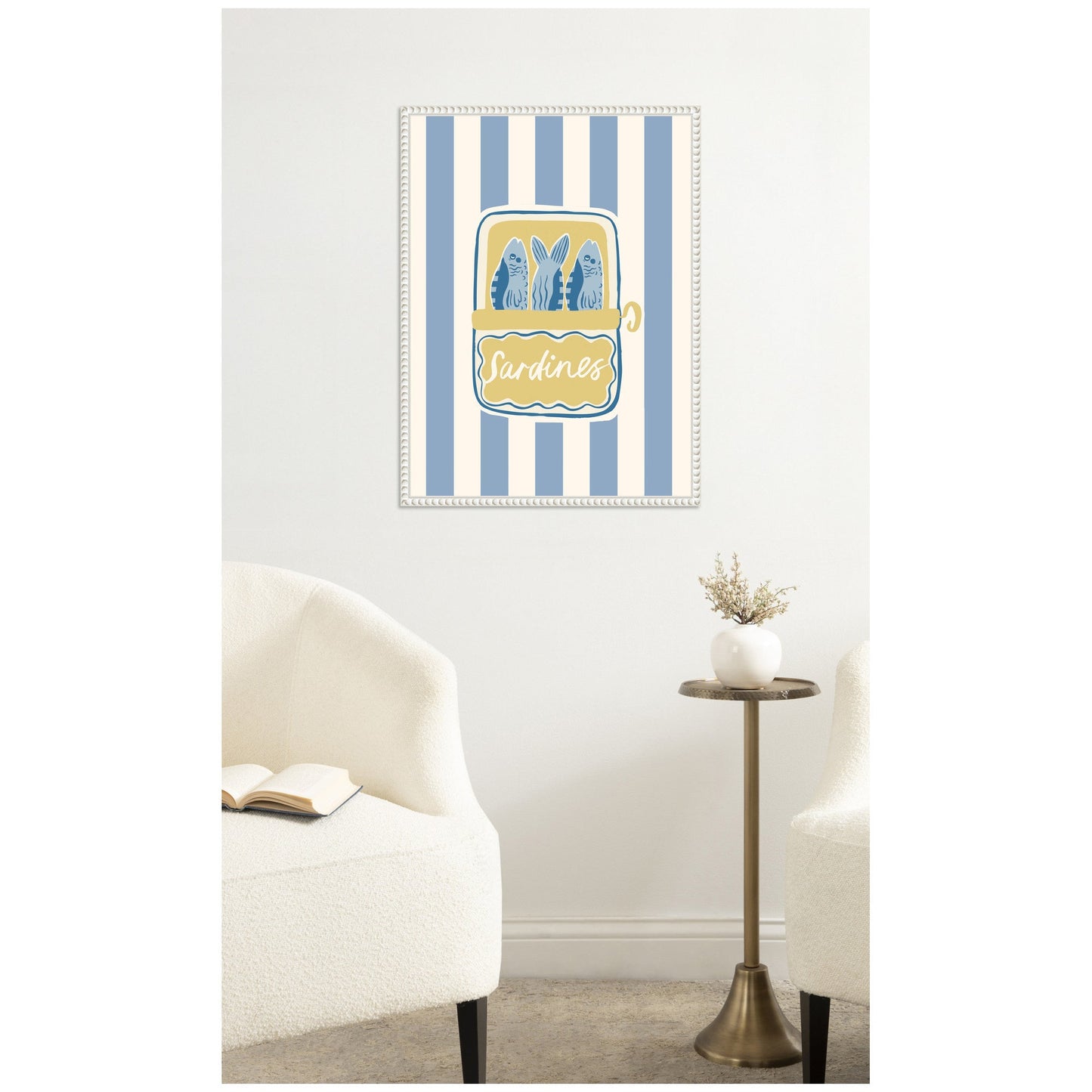 Coastal Sardines Framed Canvas with Beaded Frame