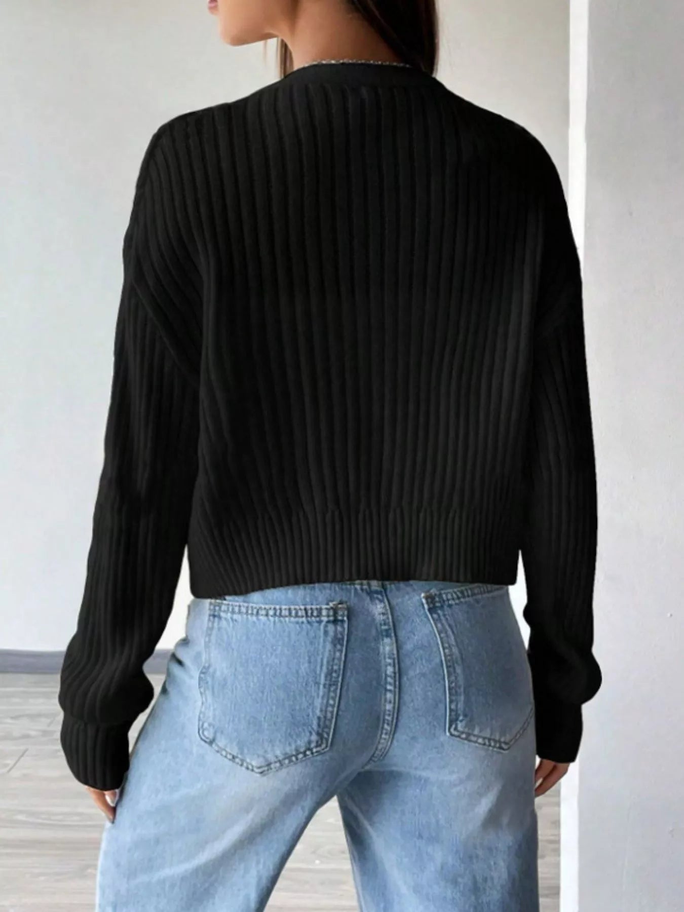 Ribbed Knit Cropped Cardigan