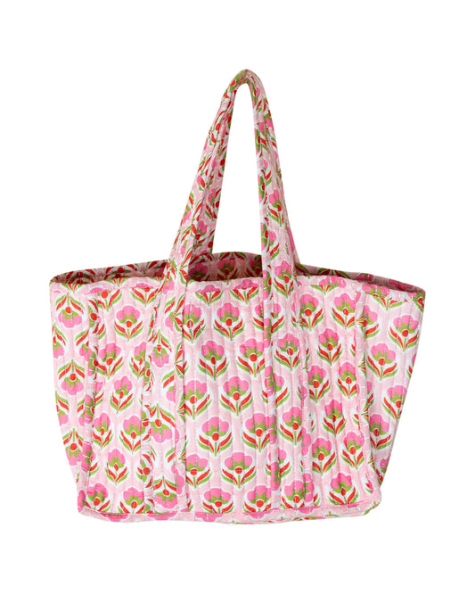 Pink Block Print Tote Bag