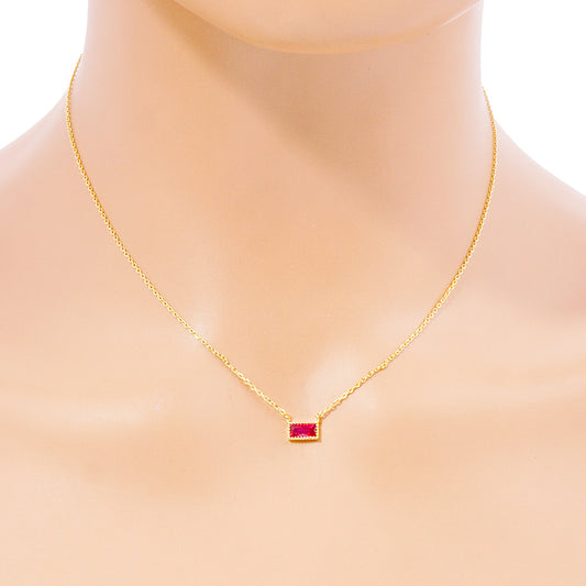 CZ Baguette Pendant in Ruby