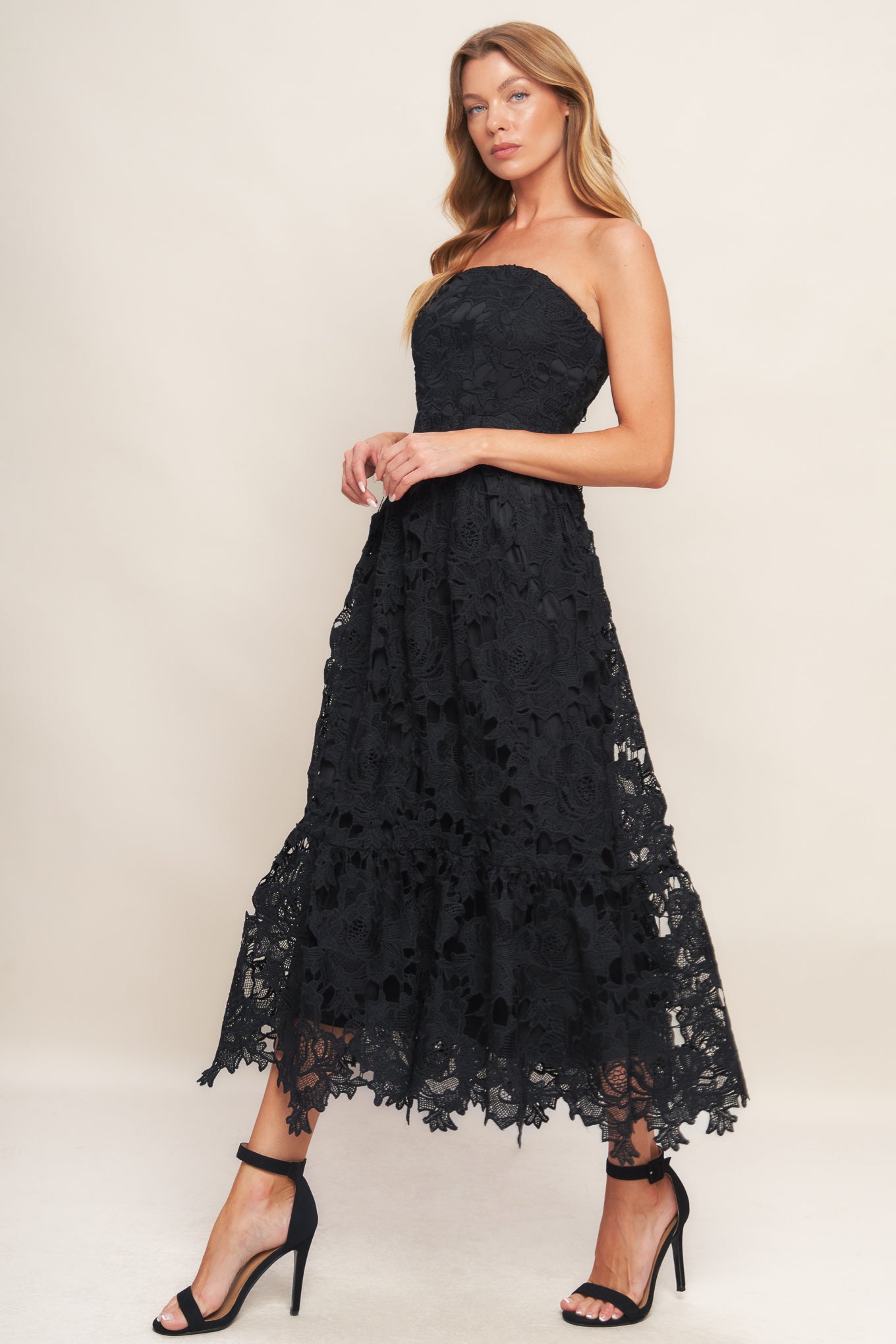Carefree Nights Lace Midi Dress