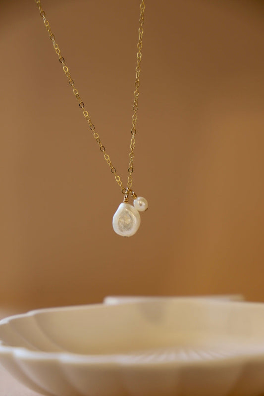 Double Pearl Drop Necklace