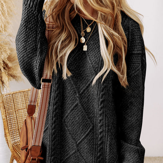 Cable Knit Sweater Dress in Black