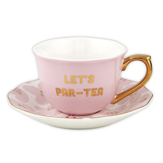 Let's Par-tea Tea Cup and Saucer Set in Pink