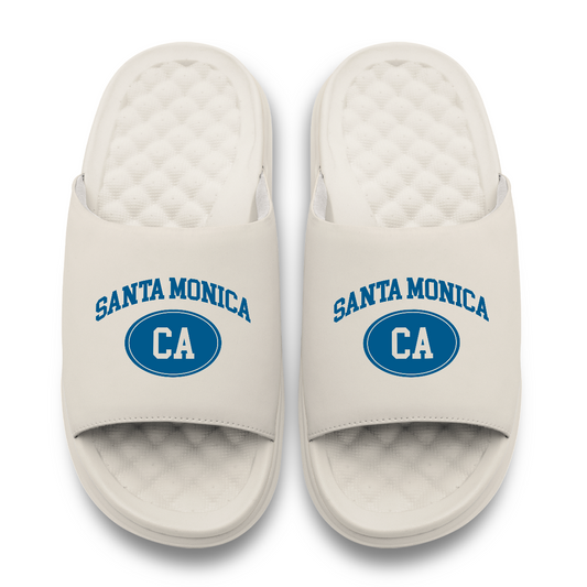 Beige slides with 'Santa Monica, CA' text on a white background