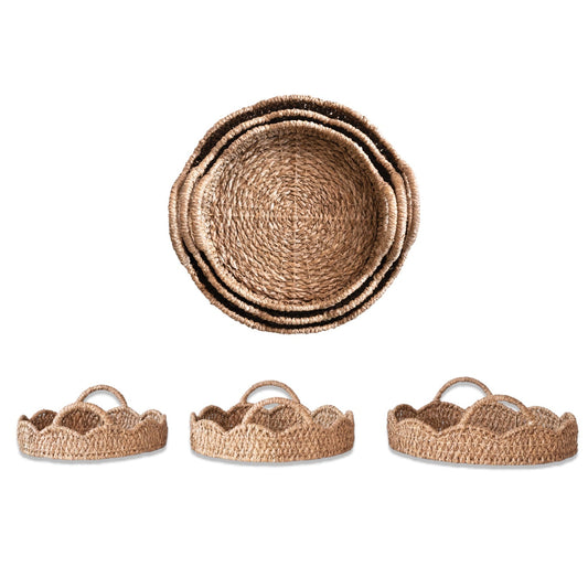 Rattan Scalloped Tray with Handles