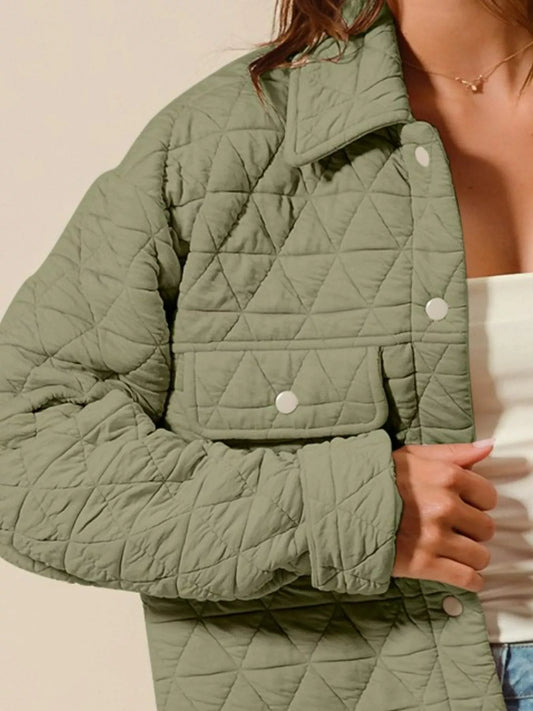 Quilted Knit Button Up Jacket