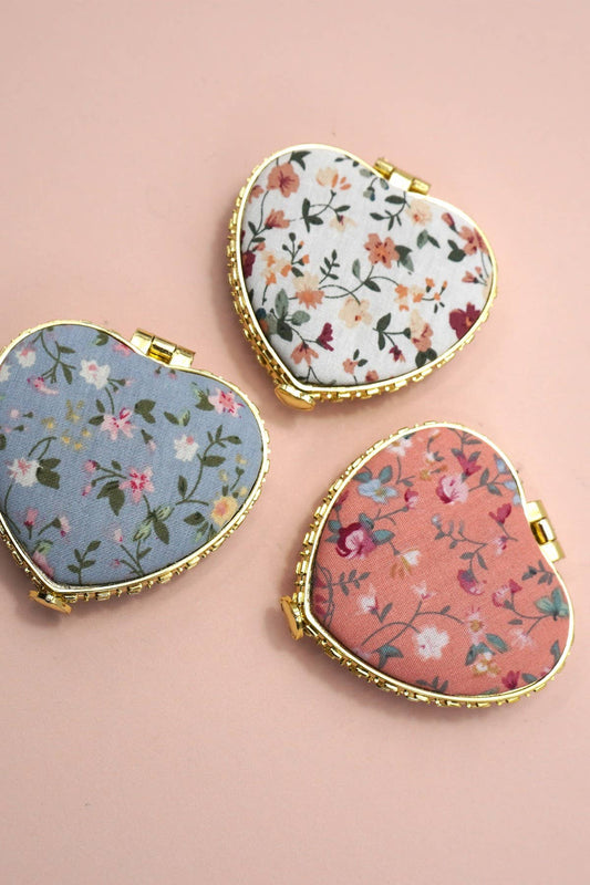 Floral Compact Heart Mirror