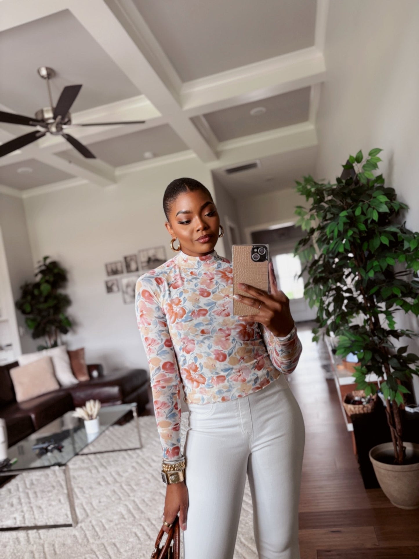 Cream Floral Mesh Top