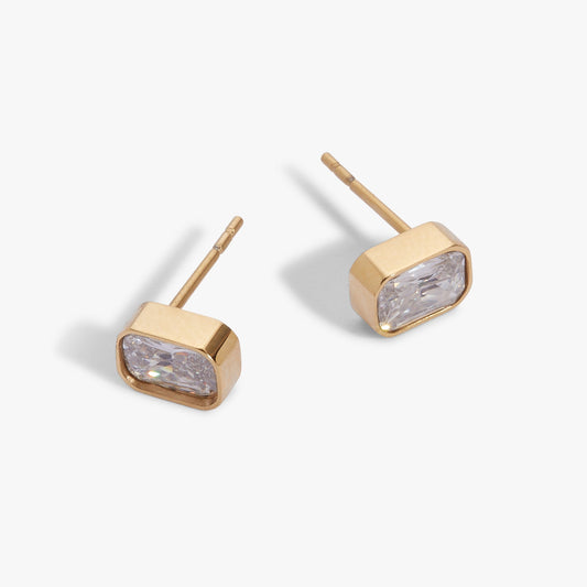 Clear Emerald-Cut Stud Earrings