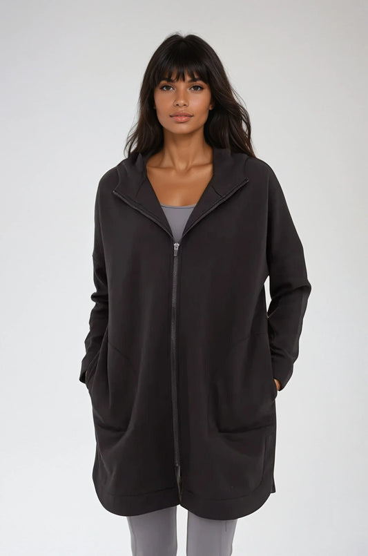 Cozy Comfort Zip Up Hoodie Jacket in Black