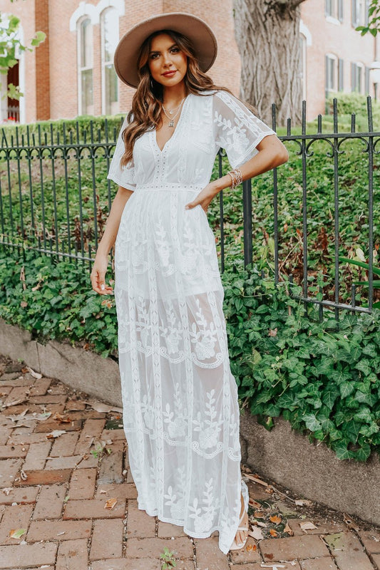 Reign White Lace Romper Maxi