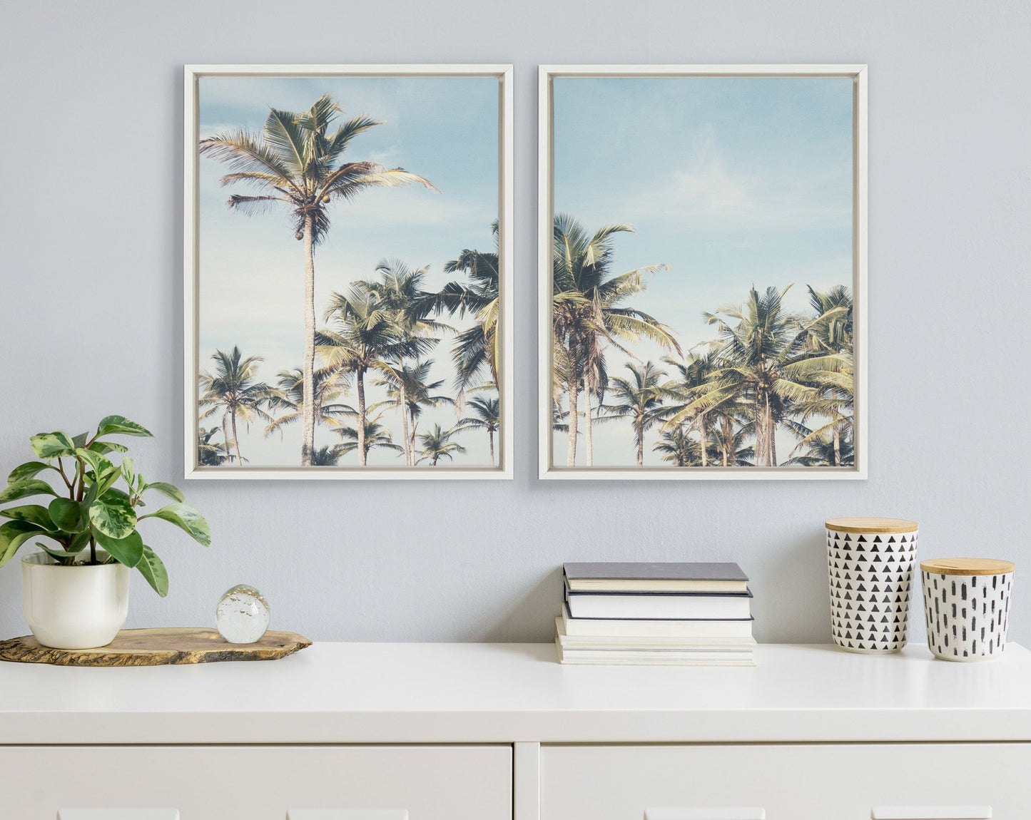 Coastal Coconut Palm Tree Beach Framed Canvas Set