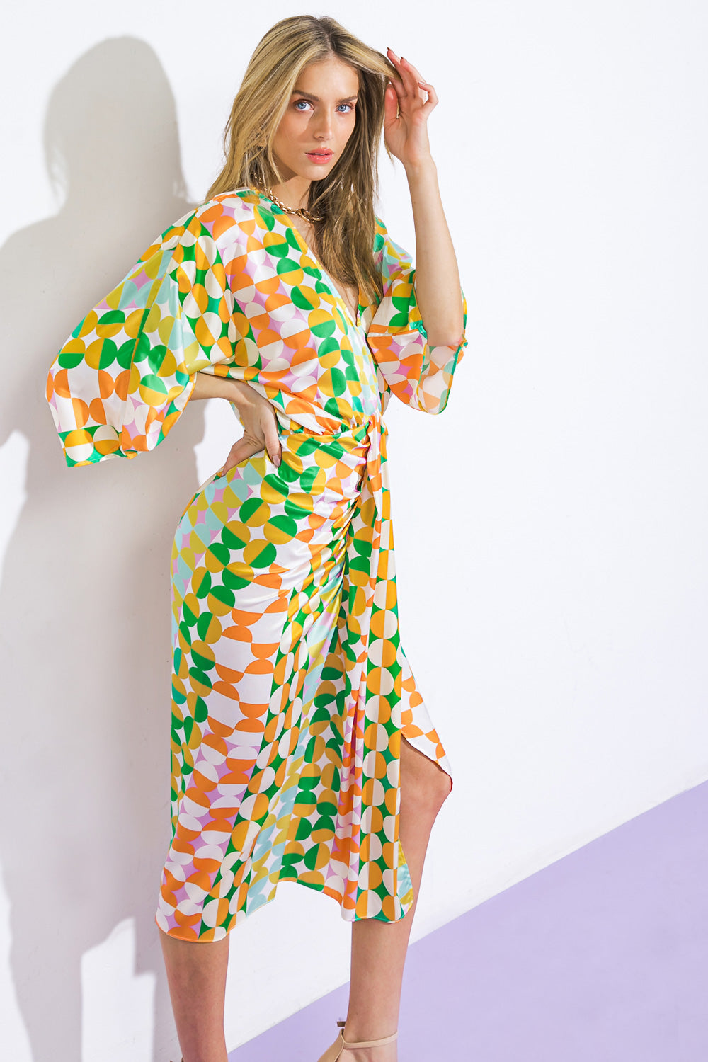Cali Woven Satin Midi Dress