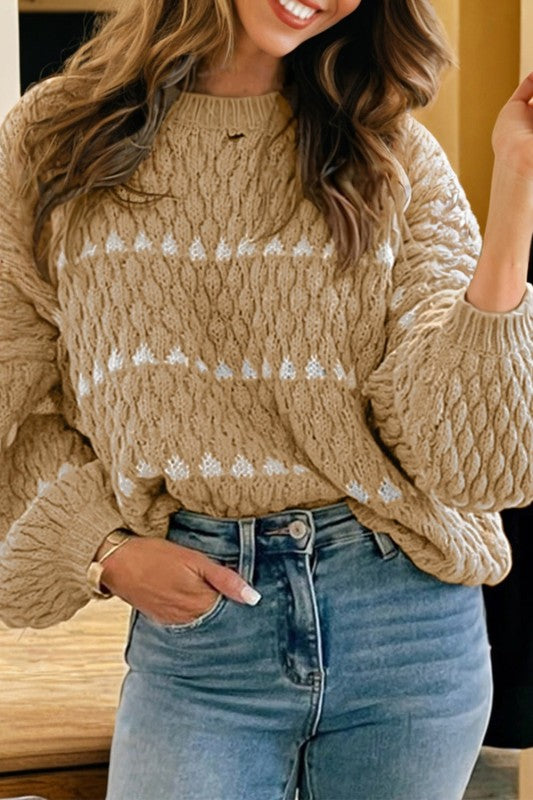 Textured Knit Puff Sleeve Sweater