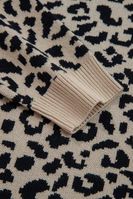 Leopard Drop Shoulder Cardigan Sweater