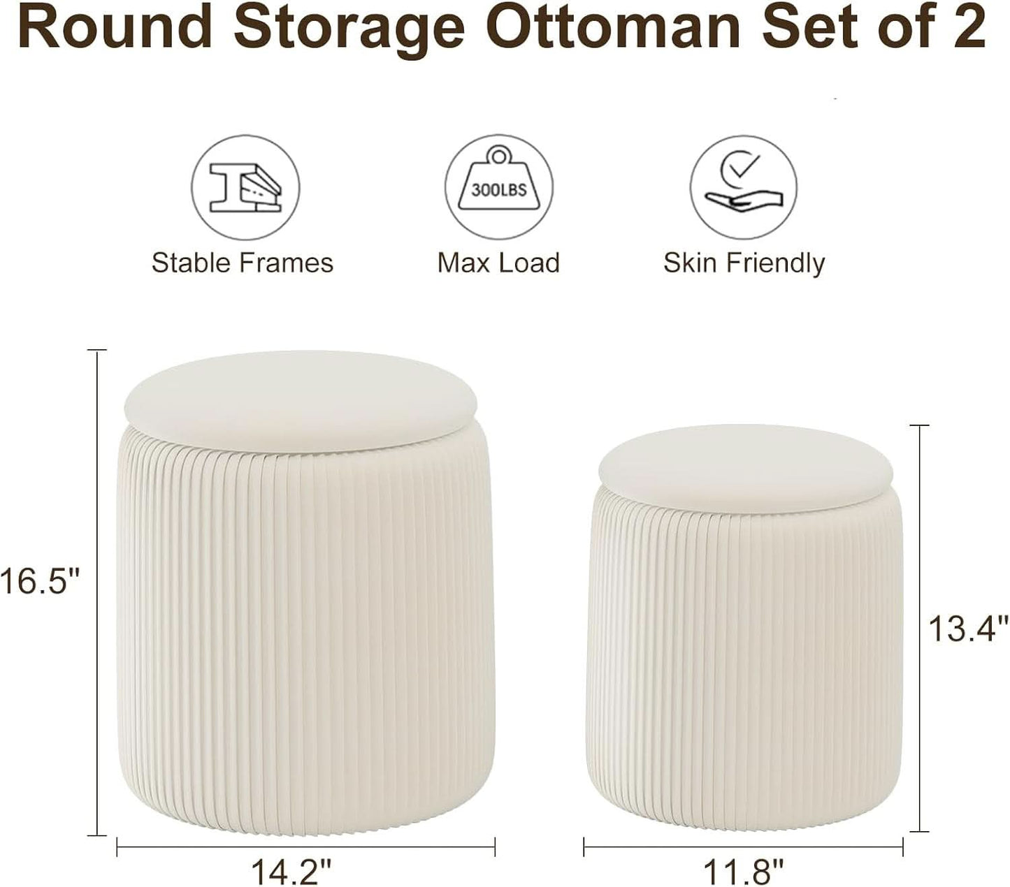 White Velvet Upholstered Storage Ottoman Set