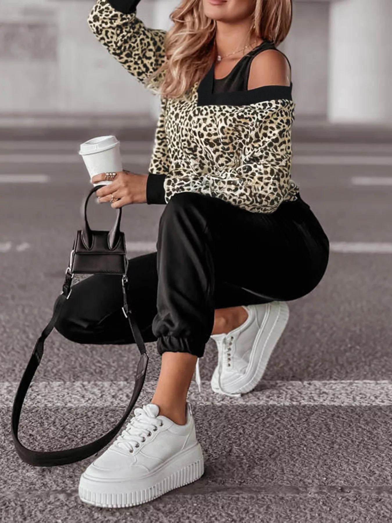 Leopard Print Sweatshirt and Jogger Set