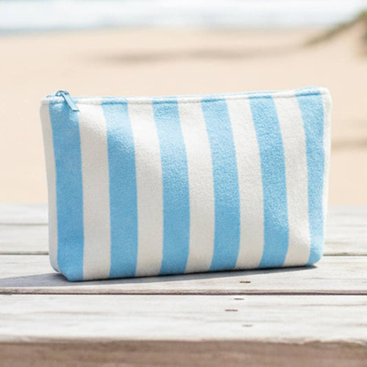 Striped Terry Cloth Cosmetic Pouch Bag: Blue