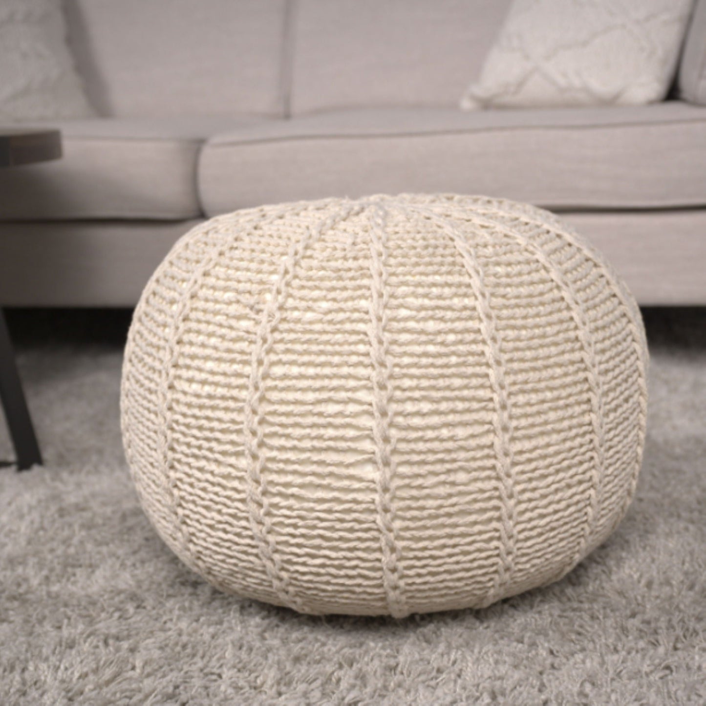 Knitted Round Pouf Ottoman