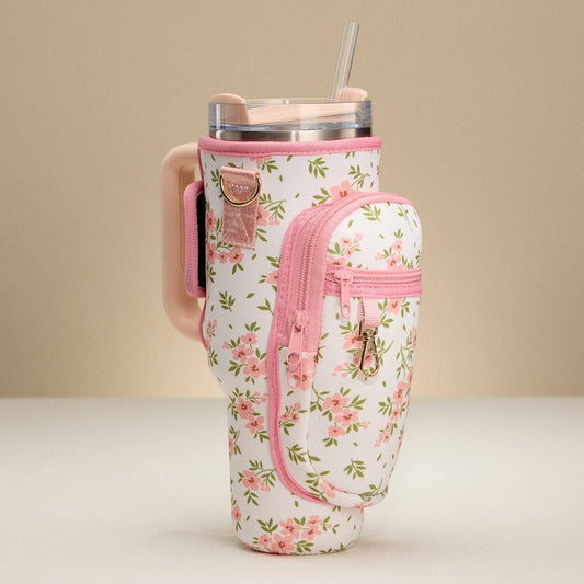 Pink Floral Neoprene Tumbler Carrier