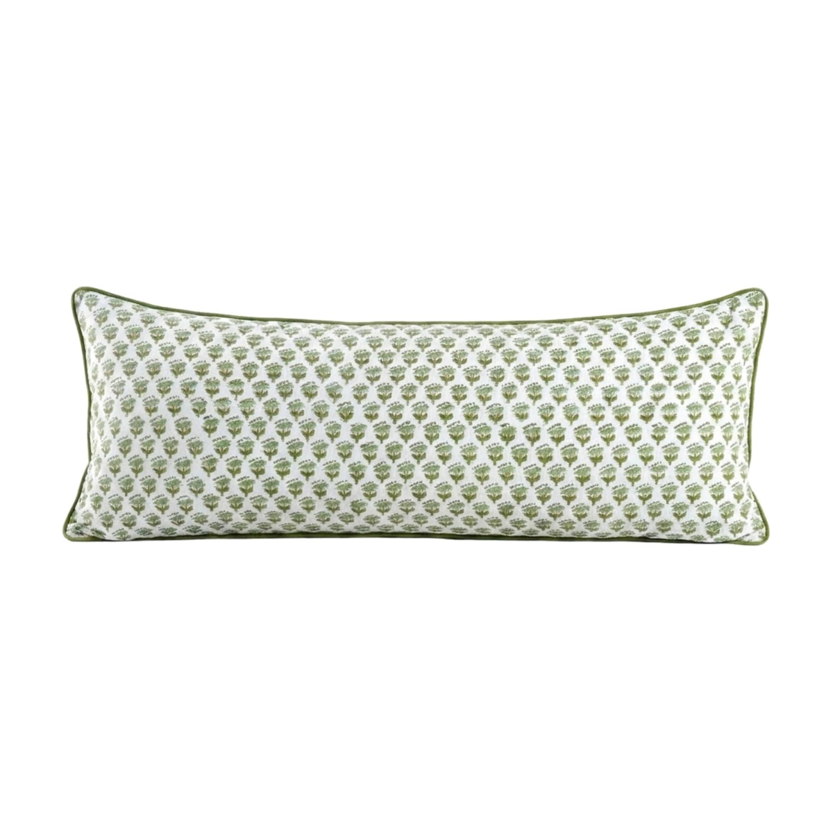 Delilah Block Print Pillow in Green - 14"x 36"