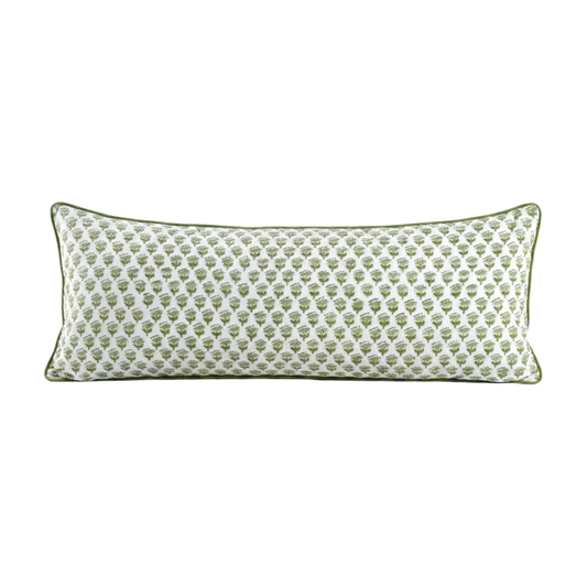 Delilah Block Print Pillow in Green - 14"x 36"
