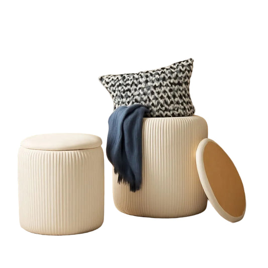 White Velvet Upholstered Storage Ottoman Set
