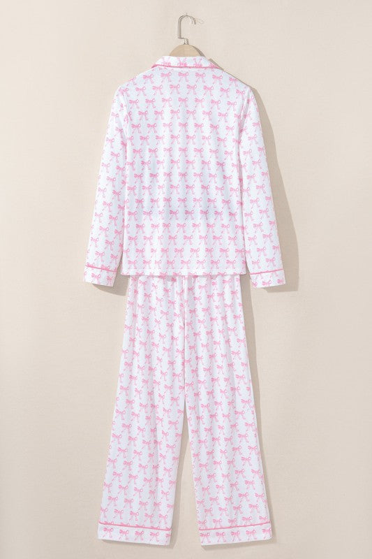 Bow Shirt and Pants Pajama Set