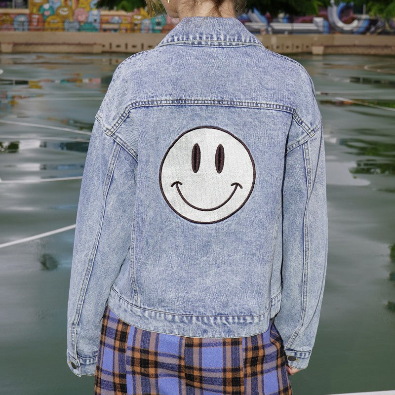 Smile Embroidered Denim Jacket