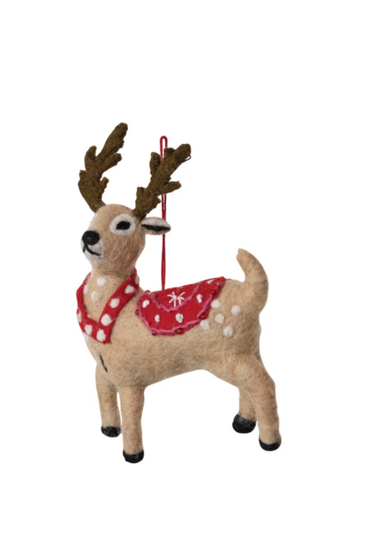 Handmade Wool Felt Reindeer Ornament