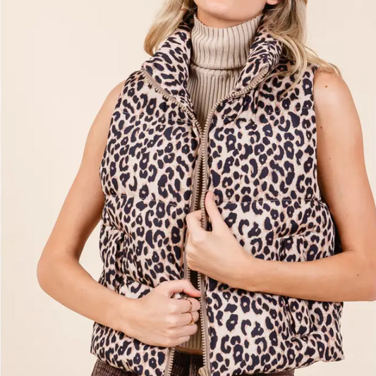 Leopard Puffer Vest