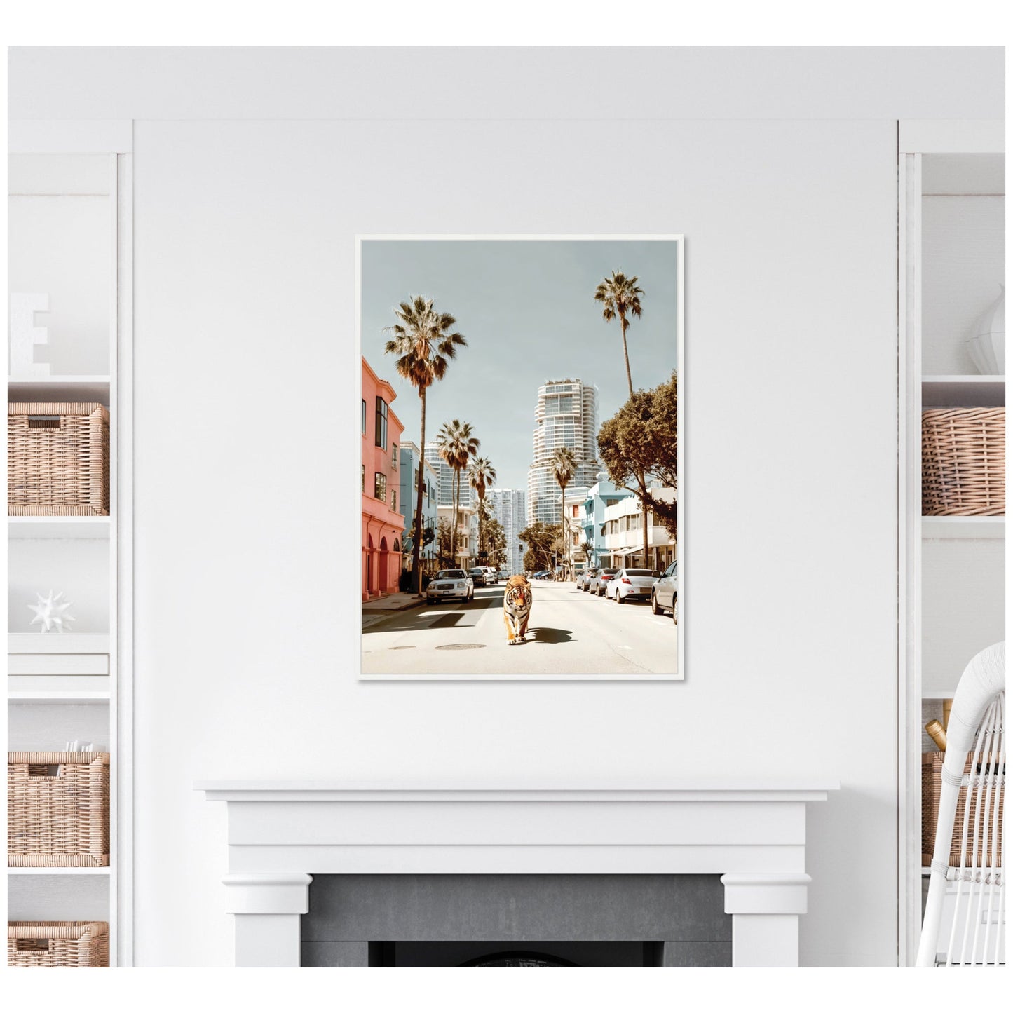 California Tiger Roaming through Palm Springs Framed Canvas by Michael Schauer