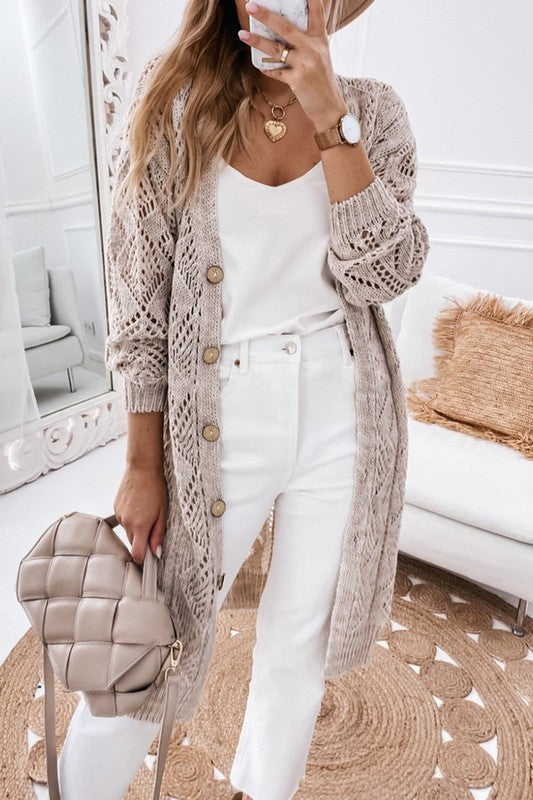 Crochet Eyelet Button Cardigan