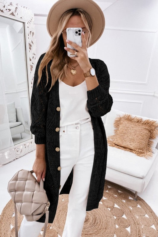 Crochet Eyelet Button Cardigan