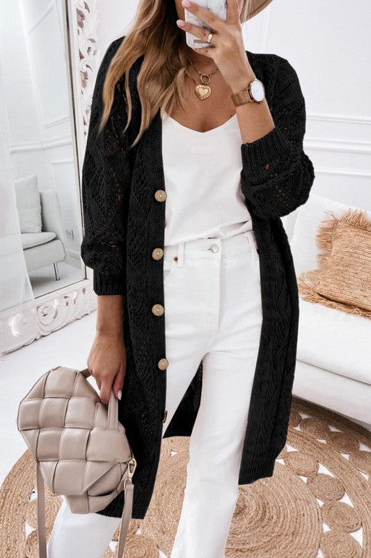 Crochet Eyelet Button Cardigan